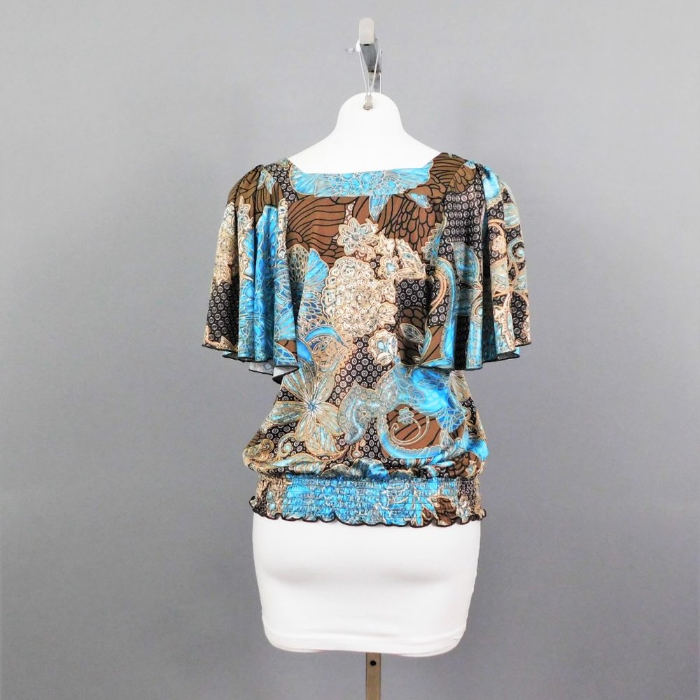 New Directions Women Shirt Brown Blue PM - Picture 3 of 5